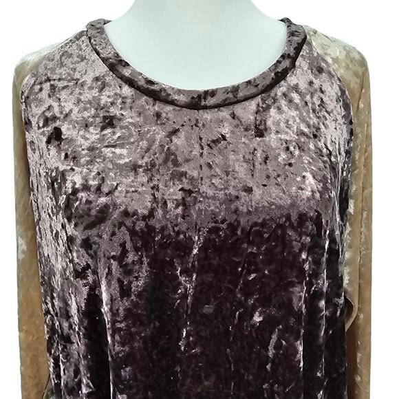 POL Womans size S Crushed Velvet High Low Hem 3/4 Length Sleeve Top Blouse Brown - Picture 2 of 7